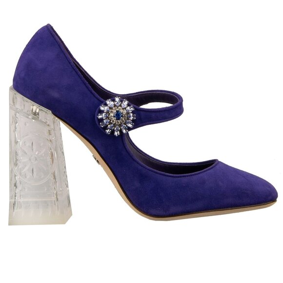 Dolce & Gabbana - Crystal Brooch Suede Transparent Heels Pumps Purple 38.5 US 8. - Picture 1 of 5